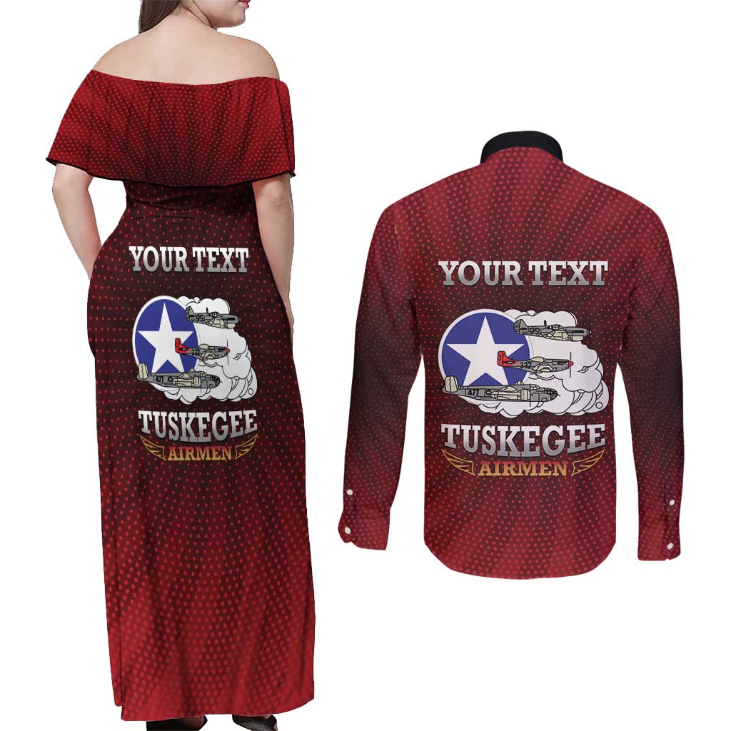 Personalized Red Tails Legacy Couples Matching Off Shoulder Maxi Dress and Long Sleeve Button Shirt Tuskegee Airmen WWII Heroes - Wonder Print Shop
