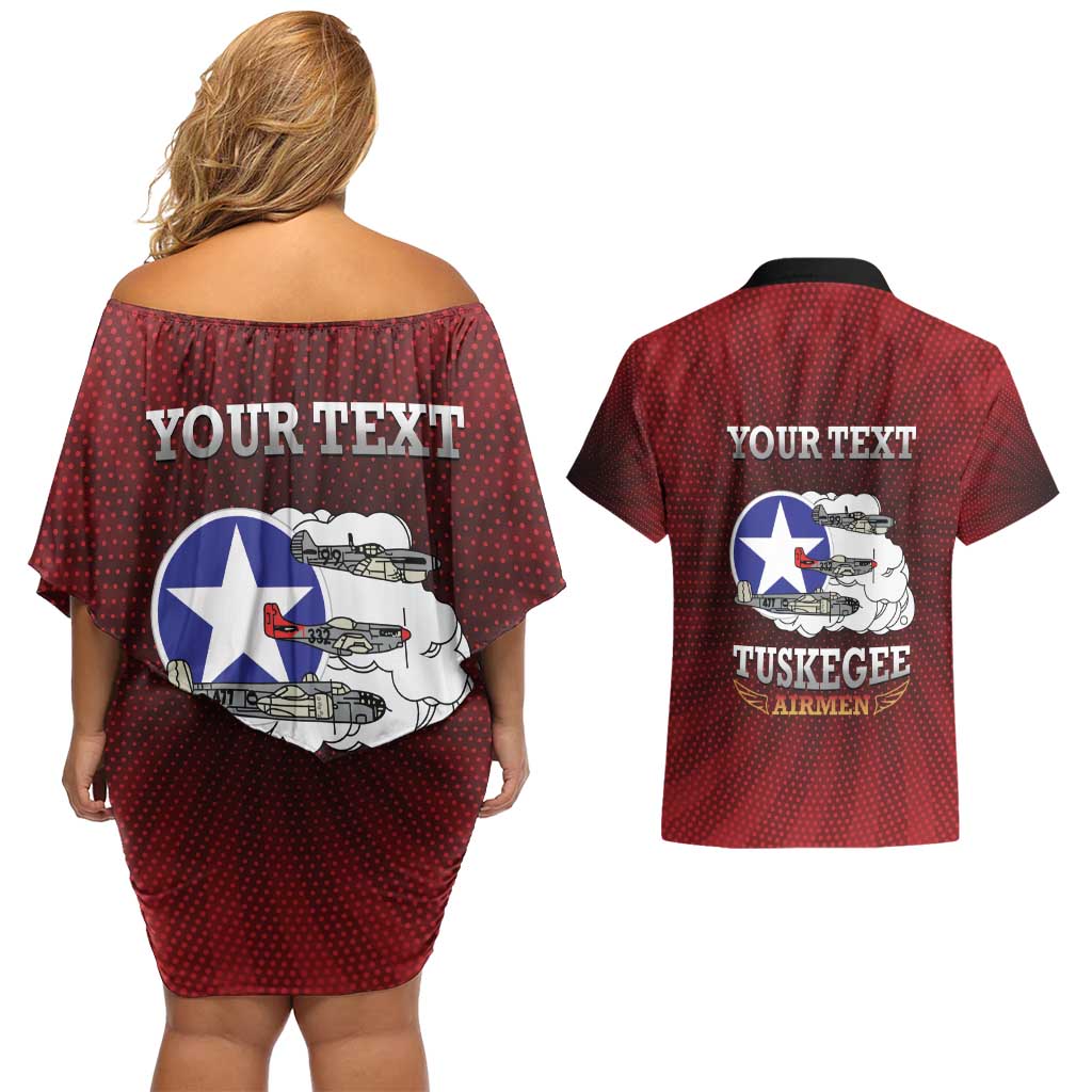Personalized Red Tails Legacy Couples Matching Off Shoulder Short Dress and Hawaiian Shirt Tuskegee Airmen WWII Heroes - Wonder Print Shop