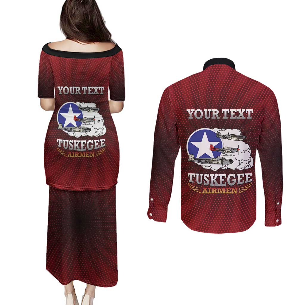 Personalized Red Tails Legacy Couples Matching Puletasi and Long Sleeve Button Shirt Tuskegee Airmen WWII Heroes - Wonder Print Shop