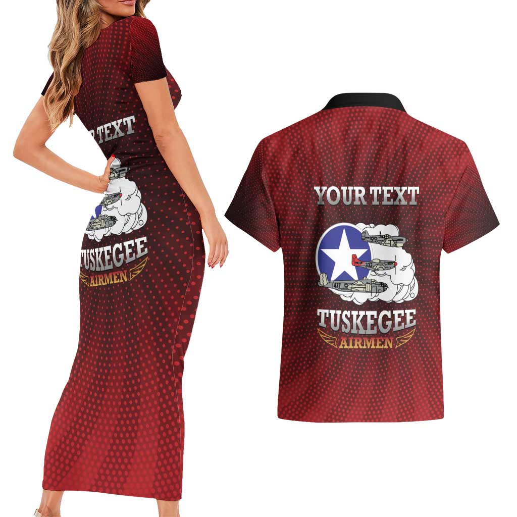 Personalized Red Tails Legacy Couples Matching Short Sleeve Bodycon Dress and Hawaiian Shirt Tuskegee Airmen WWII Heroes - Wonder Print Shop