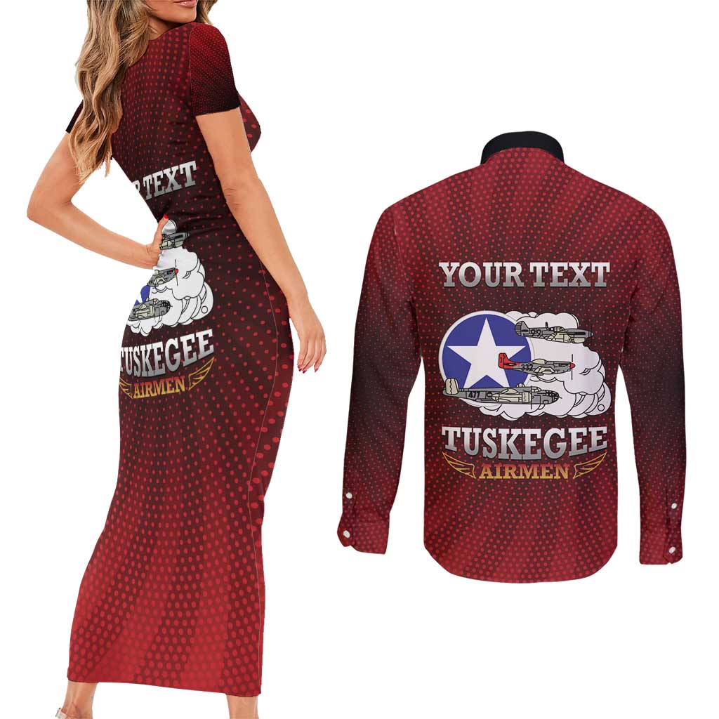 Personalized Red Tails Legacy Couples Matching Short Sleeve Bodycon Dress and Long Sleeve Button Shirt Tuskegee Airmen WWII Heroes - Wonder Print Shop
