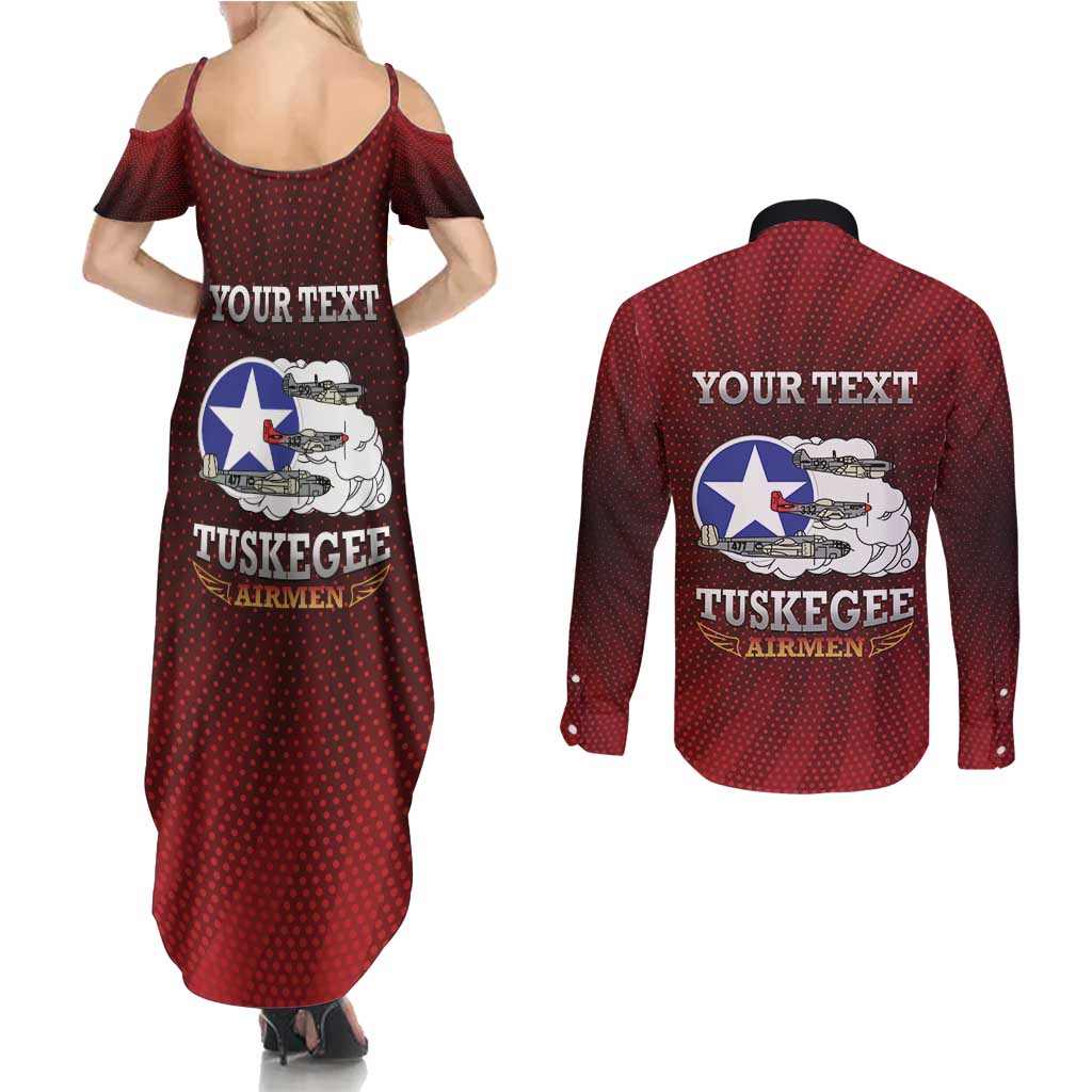 Personalized Red Tails Legacy Couples Matching Summer Maxi Dress and Long Sleeve Button Shirt Tuskegee Airmen WWII Heroes - Wonder Print Shop