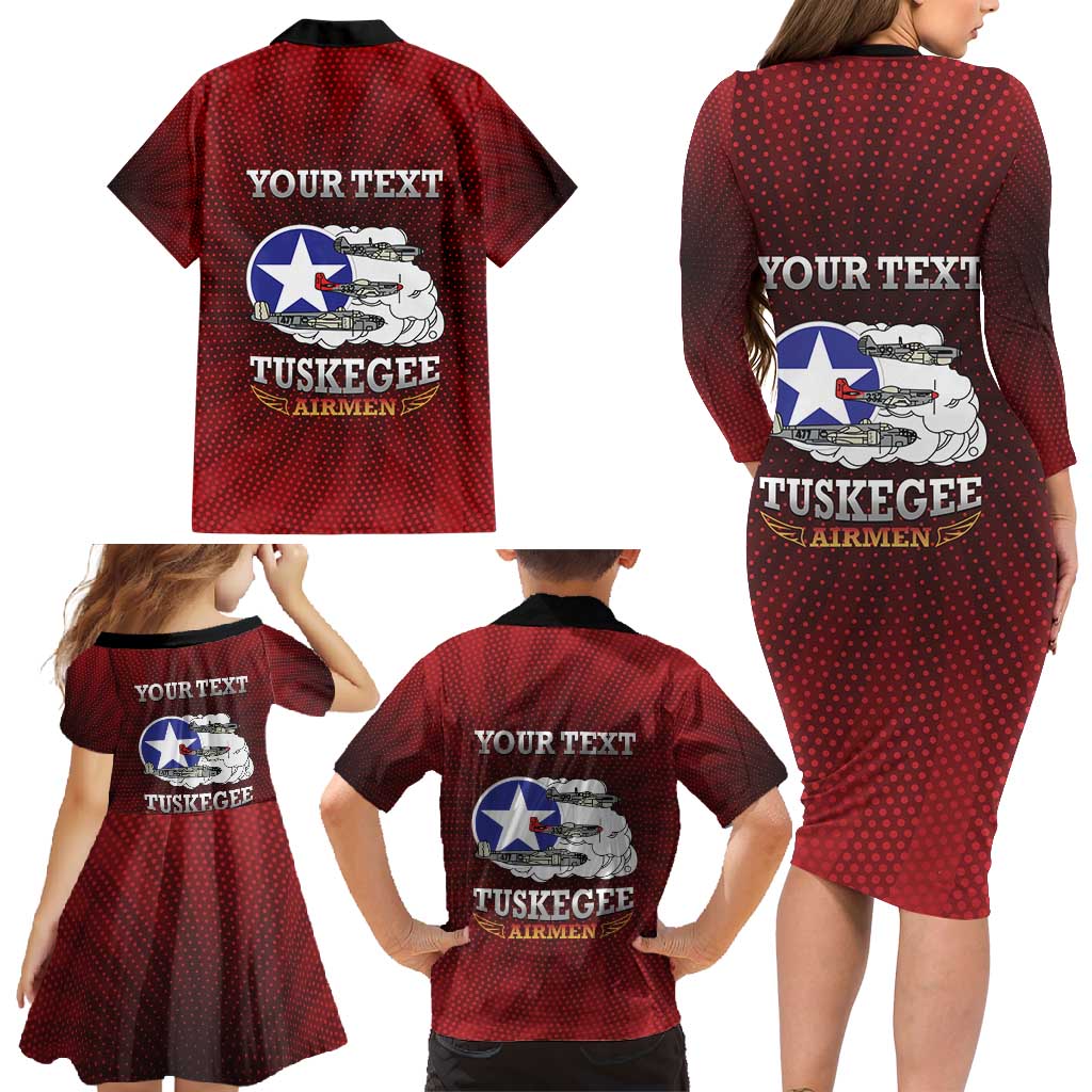 Personalized Red Tails Legacy Family Matching Long Sleeve Bodycon Dress and Hawaiian Shirt Tuskegee Airmen WWII Heroes - Wonder Print Shop
