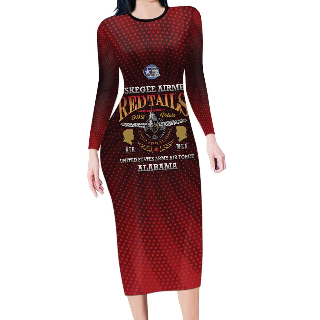 Personalized Red Tails Legacy Family Matching Long Sleeve Bodycon Dress and Hawaiian Shirt Tuskegee Airmen WWII Heroes - Wonder Print Shop