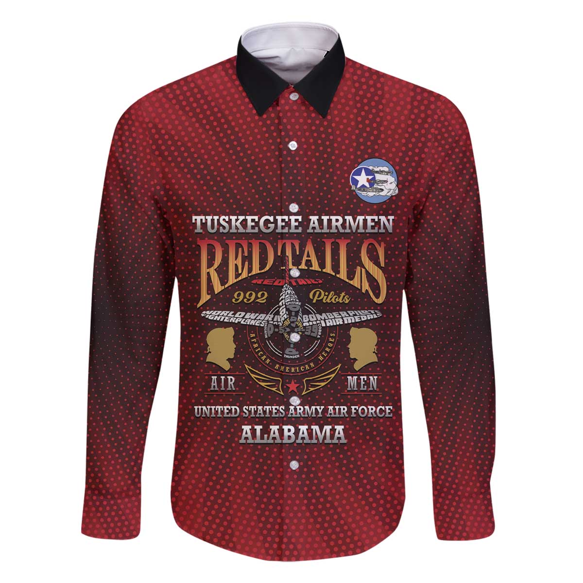 Personalized Red Tails Legacy Family Matching Off The Shoulder Long Sleeve Dress and Hawaiian Shirt Tuskegee Airmen WWII Heroes - Wonder Print Shop