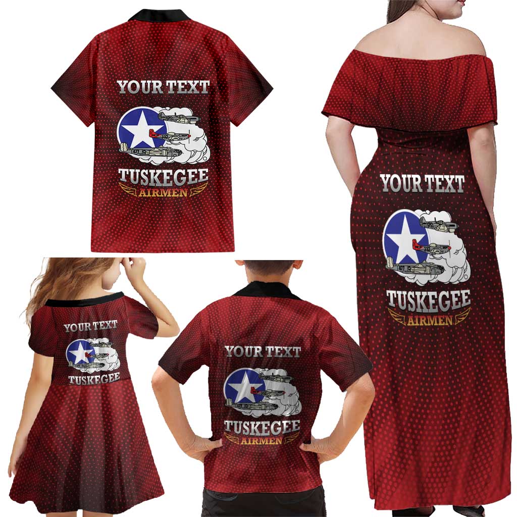 Personalized Red Tails Legacy Family Matching Off Shoulder Maxi Dress and Hawaiian Shirt Tuskegee Airmen WWII Heroes - Wonder Print Shop