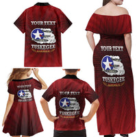 Personalized Red Tails Legacy Family Matching Off Shoulder Maxi Dress and Hawaiian Shirt Tuskegee Airmen WWII Heroes - Wonder Print Shop