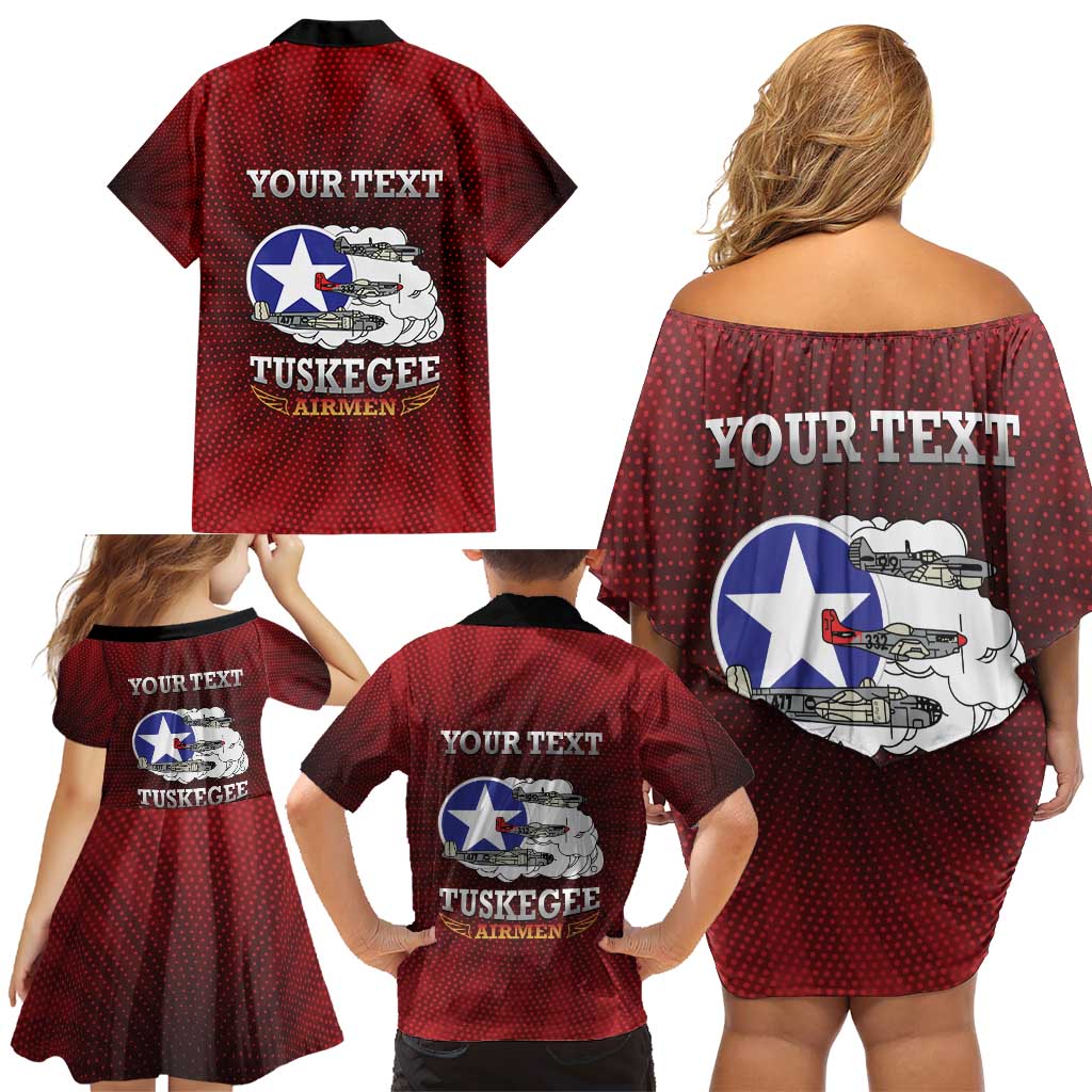 Personalized Red Tails Legacy Family Matching Off Shoulder Short Dress and Hawaiian Shirt Tuskegee Airmen WWII Heroes - Wonder Print Shop