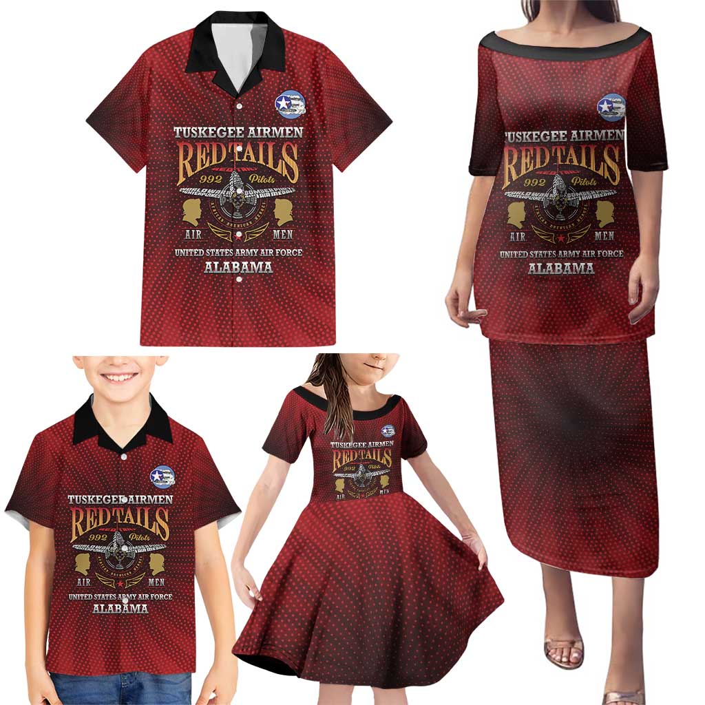 Personalized Red Tails Legacy Family Matching Puletasi and Hawaiian Shirt Tuskegee Airmen WWII Heroes - Wonder Print Shop