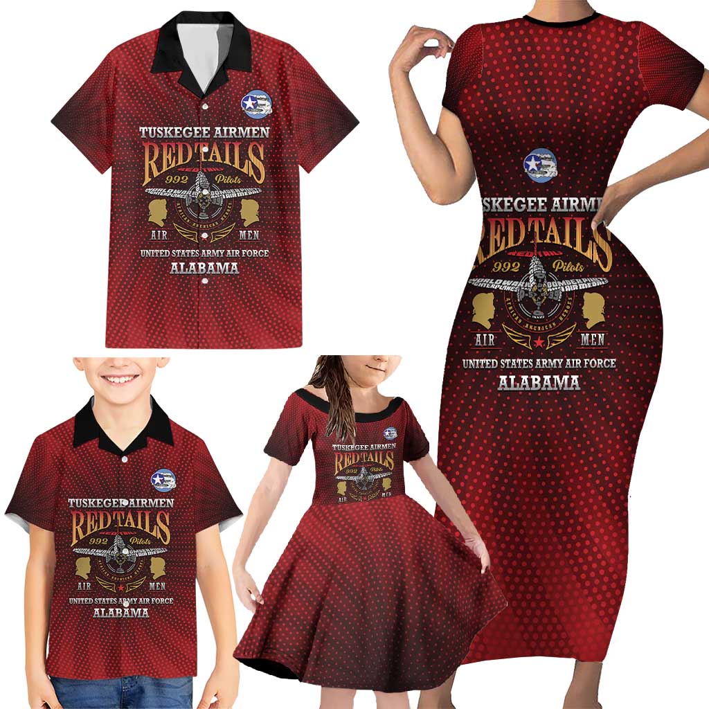 Personalized Red Tails Legacy Family Matching Short Sleeve Bodycon Dress and Hawaiian Shirt Tuskegee Airmen WWII Heroes - Wonder Print Shop