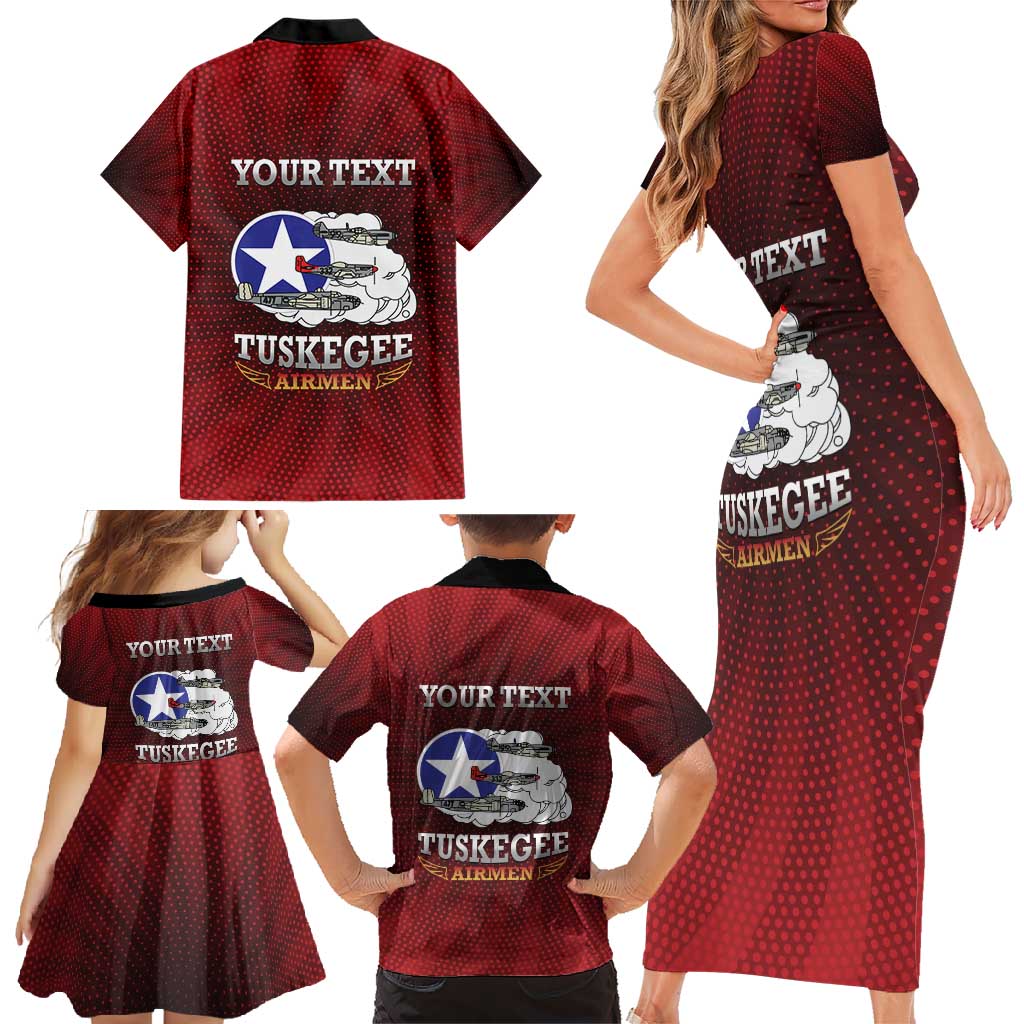 Personalized Red Tails Legacy Family Matching Short Sleeve Bodycon Dress and Hawaiian Shirt Tuskegee Airmen WWII Heroes - Wonder Print Shop
