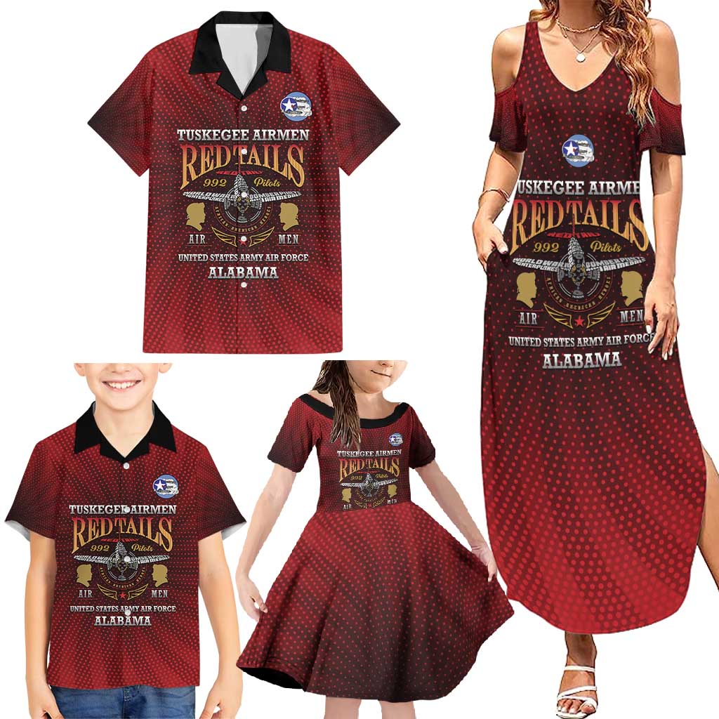 Personalized Red Tails Legacy Family Matching Summer Maxi Dress and Hawaiian Shirt Tuskegee Airmen WWII Heroes - Wonder Print Shop
