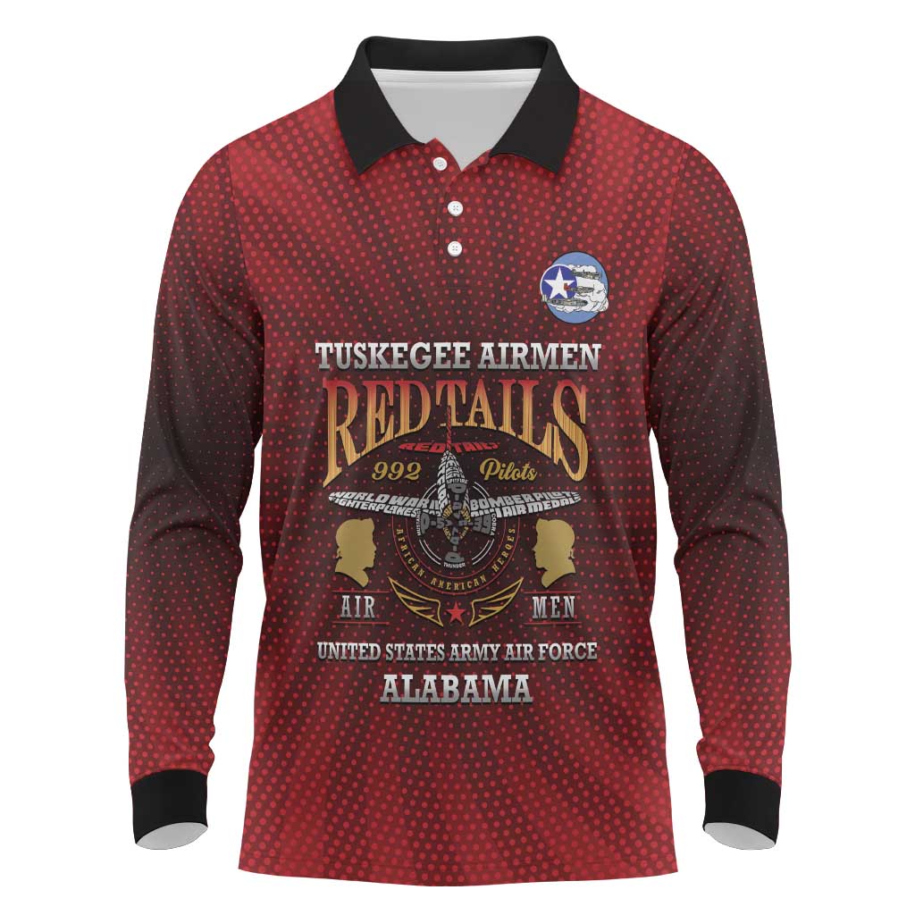 Personalized Red Tails Legacy Long Sleeve Polo Shirt Tuskegee Airmen WWII Heroes - Wonder Print Shop