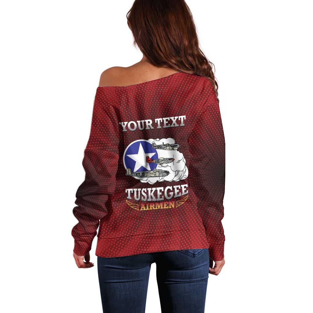 Personalized Red Tails Legacy Off Shoulder Sweater Tuskegee Airmen WWII Heroes - Wonder Print Shop