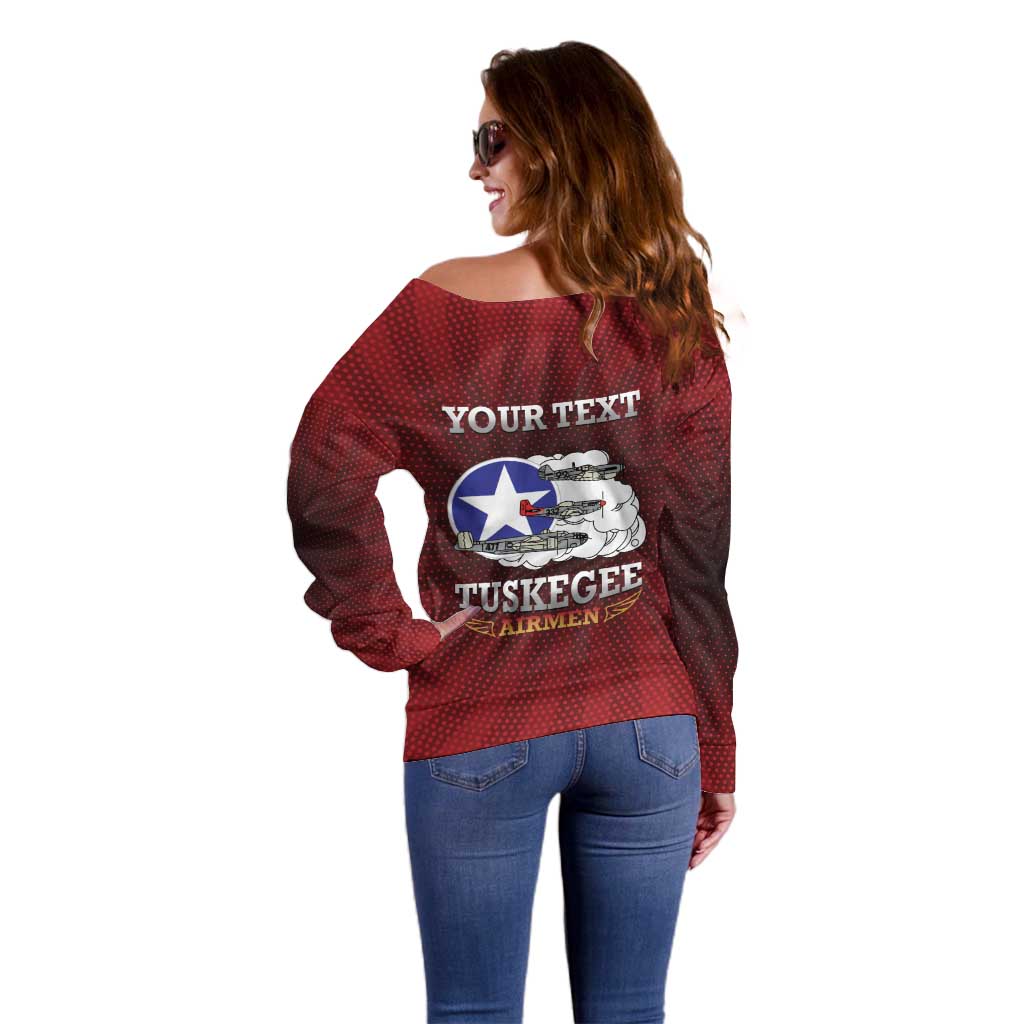Personalized Red Tails Legacy Off Shoulder Sweater Tuskegee Airmen WWII Heroes - Wonder Print Shop
