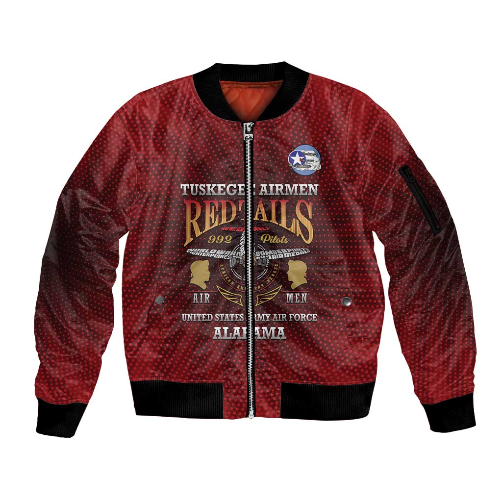 Personalized Red Tails Legacy Sleeve Zip Bomber Jacket Tuskegee Airmen WWII Heroes - Wonder Print Shop