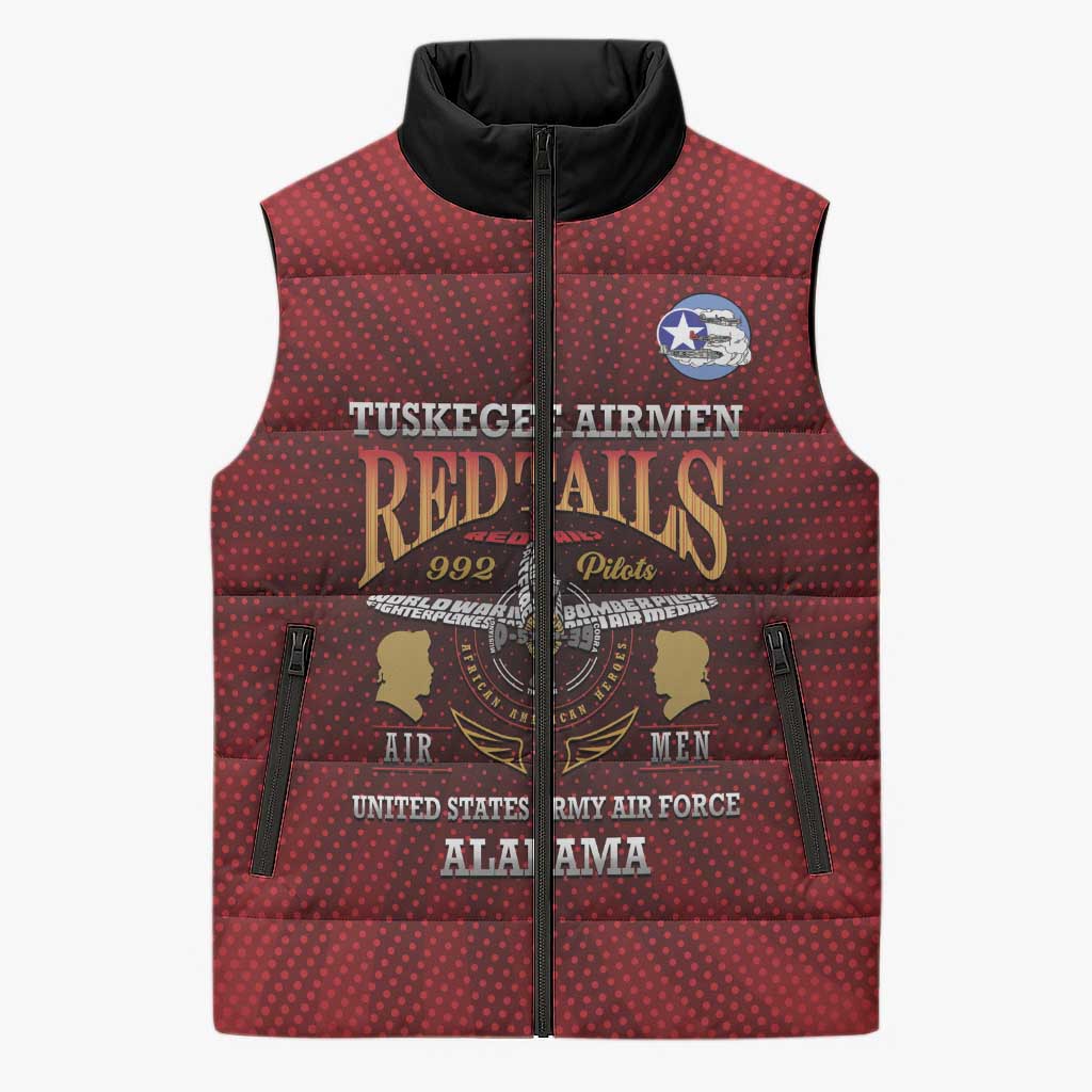 Personalized Red Tails Legacy Sleeveless Puffer Jacket Tuskegee Airmen WWII Heroes - Wonder Print Shop