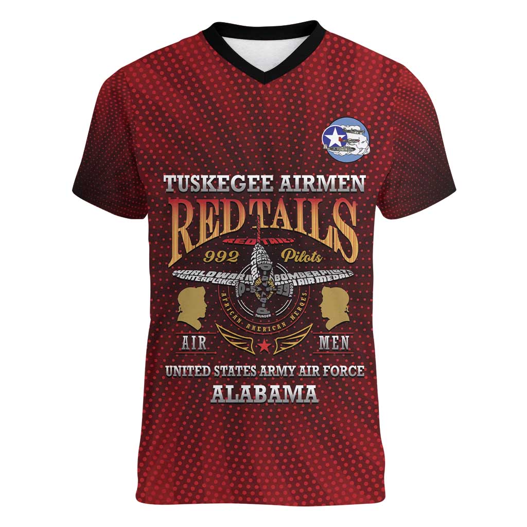 Personalized Red Tails Legacy Women V-Neck T-Shirt Tuskegee Airmen WWII Heroes - Wonder Print Shop