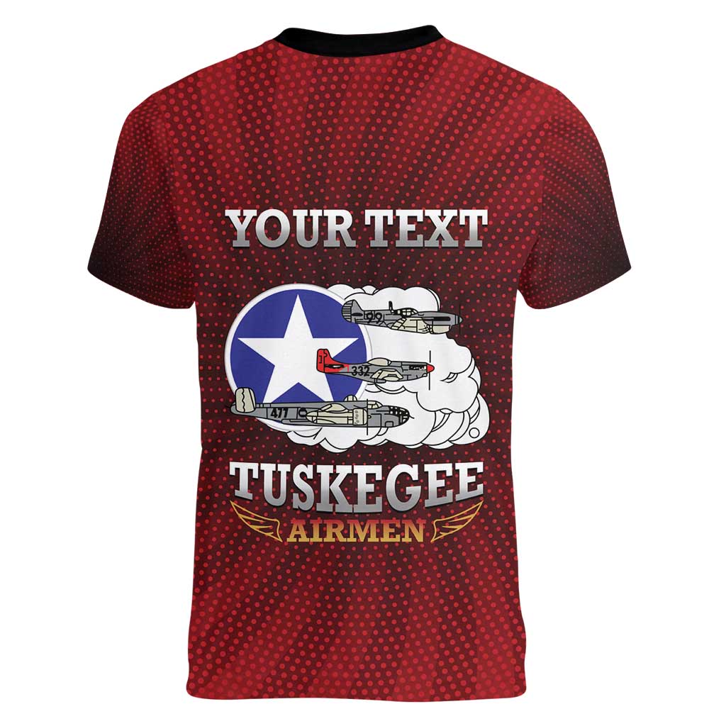 Personalized Red Tails Legacy Women V-Neck T-Shirt Tuskegee Airmen WWII Heroes - Wonder Print Shop