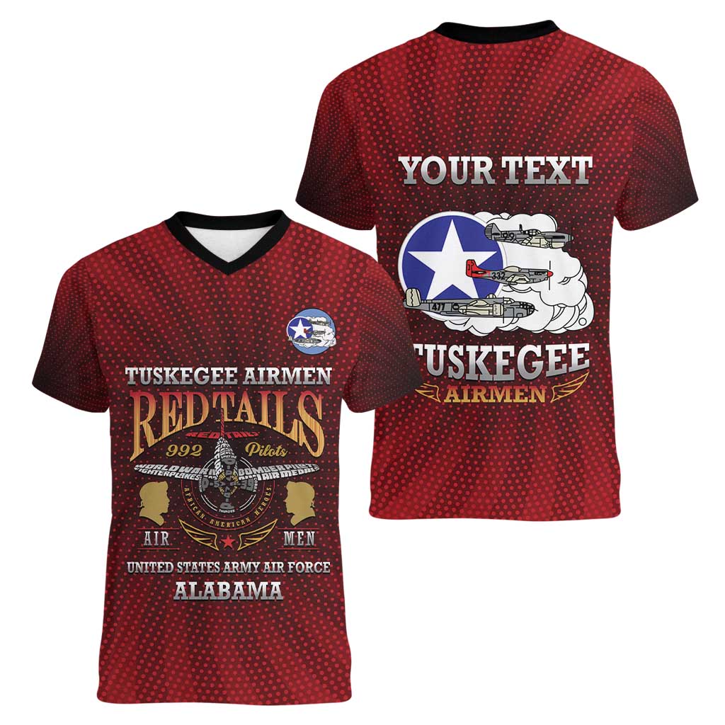 Personalized Red Tails Legacy Women V-Neck T-Shirt Tuskegee Airmen WWII Heroes - Wonder Print Shop