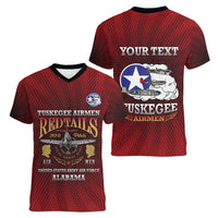 Personalized Red Tails Legacy Women V-Neck T-Shirt Tuskegee Airmen WWII Heroes - Wonder Print Shop