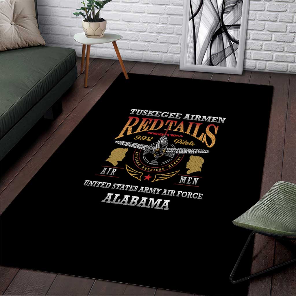 Red Tails Legacy Area Rug Tuskegee Airmen WWII Heroes - Black Color - Wonder Print Shop