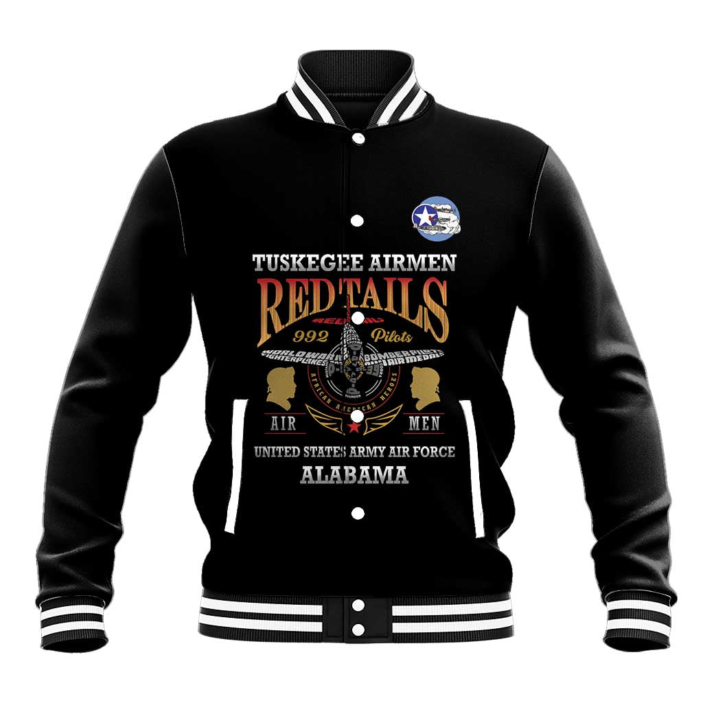 Personalized Red Tails Legacy Baseball Jacket Tuskegee Airmen WWII Heroes - Black Color - Wonder Print Shop