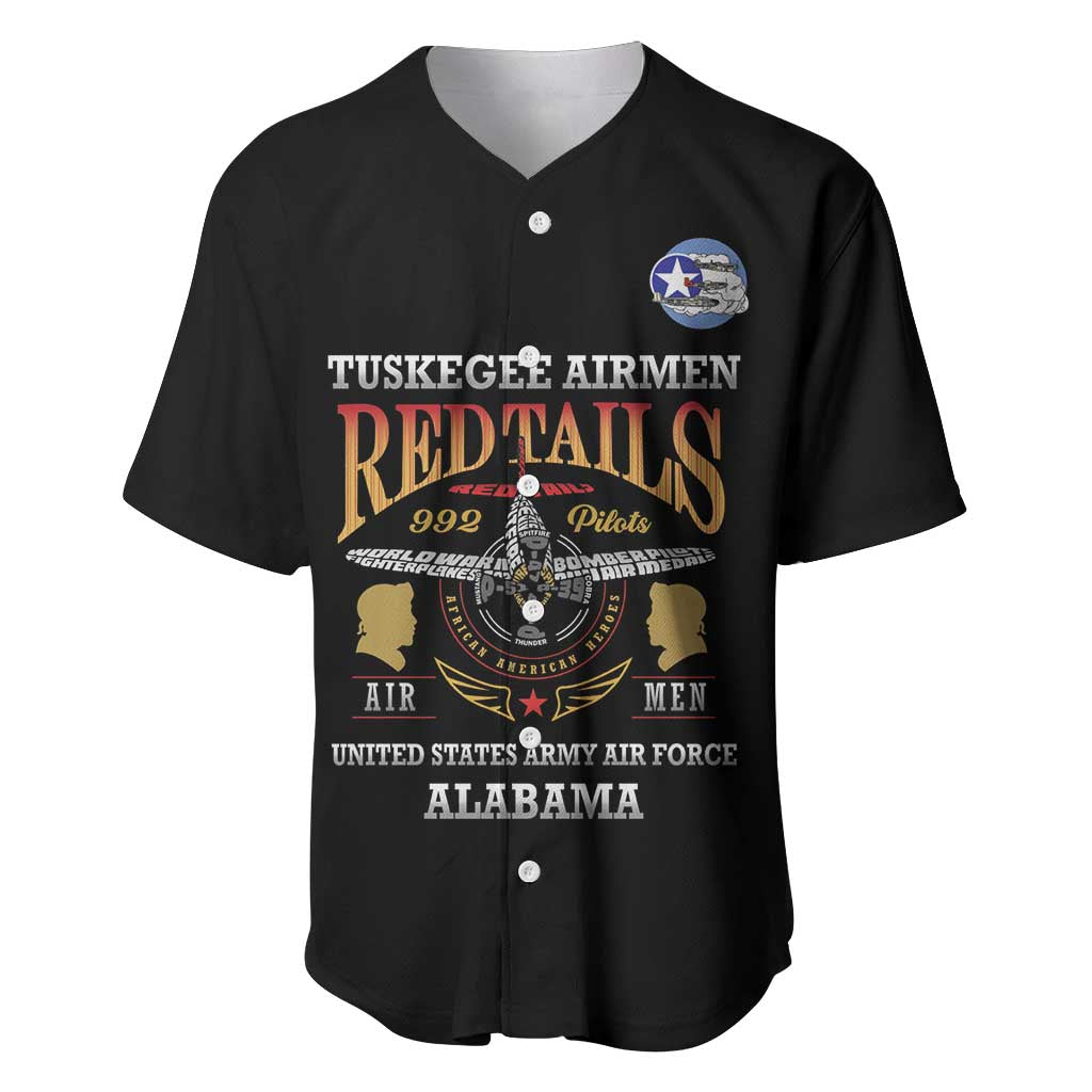Personalized Red Tails Legacy Baseball Jersey Tuskegee Airmen WWII Heroes - Black Color - Wonder Print Shop