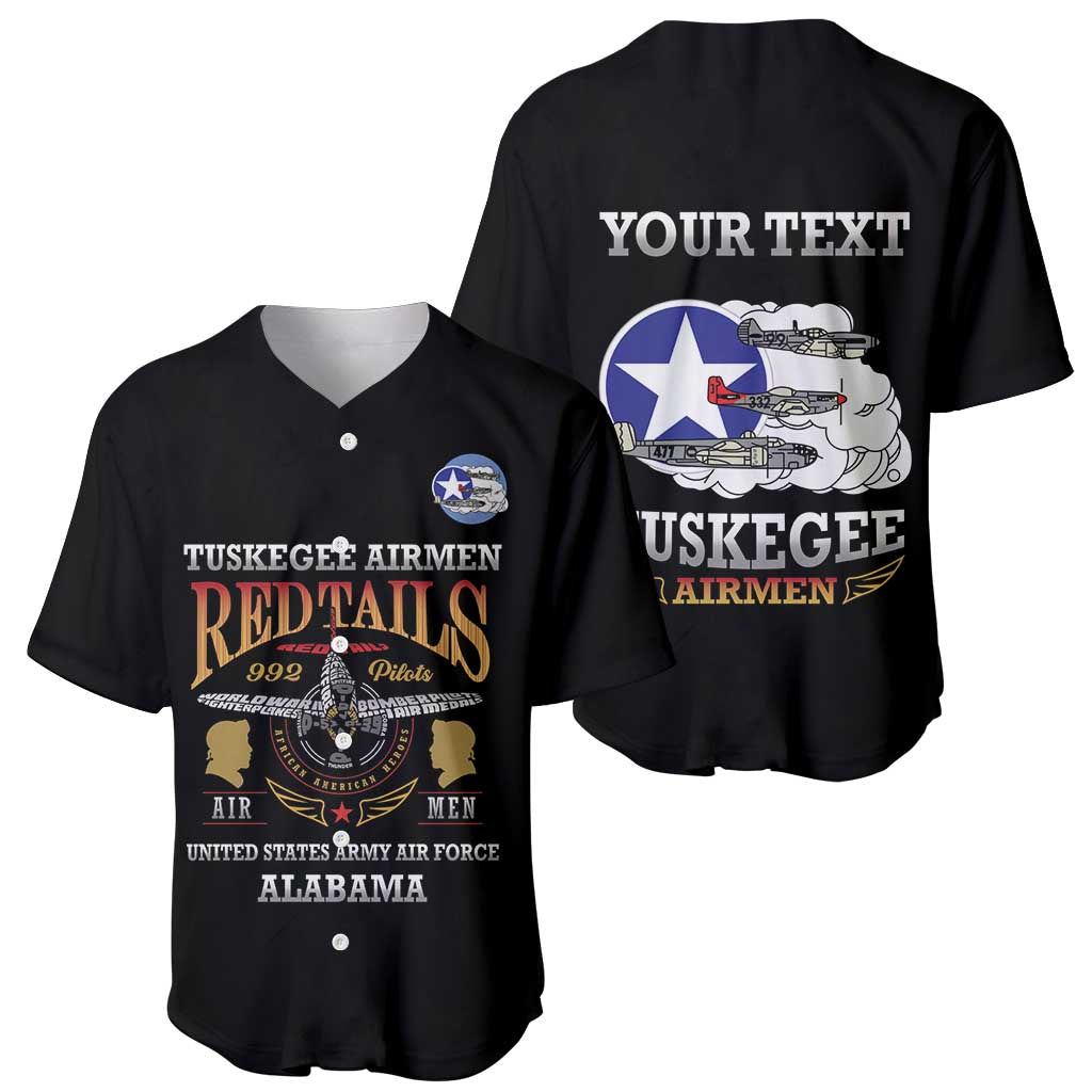 Personalized Red Tails Legacy Baseball Jersey Tuskegee Airmen WWII Heroes - Black Color - Wonder Print Shop
