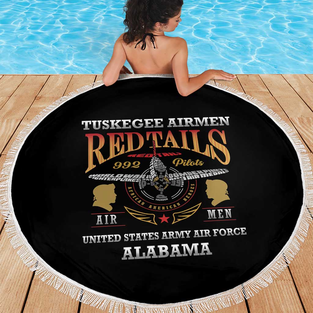 Red Tails Legacy Beach Blanket Tuskegee Airmen WWII Heroes - Black Color - Wonder Print Shop