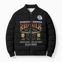 Personalized Red Tails Legacy Bomber Puffer Jacket Tuskegee Airmen WWII Heroes - Black Color - Wonder Print Shop
