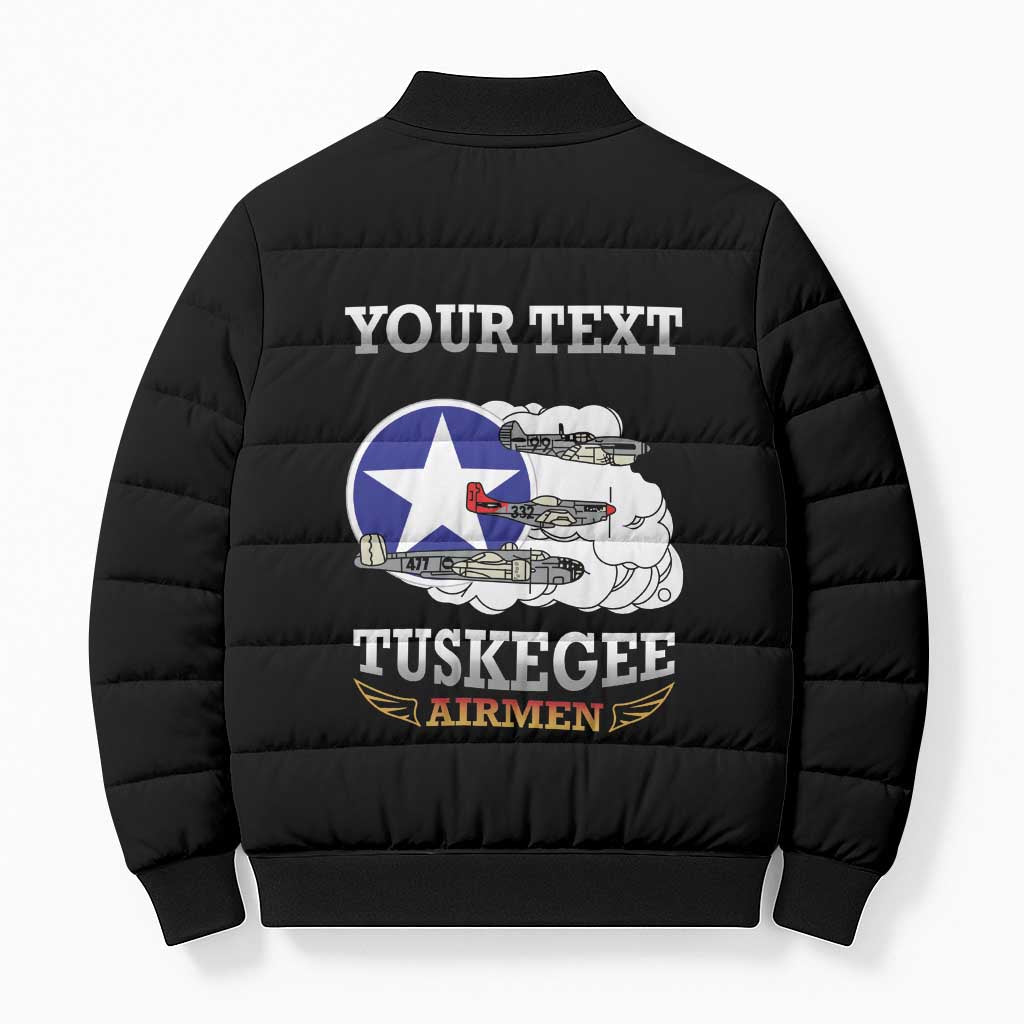 Personalized Red Tails Legacy Bomber Puffer Jacket Tuskegee Airmen WWII Heroes - Black Color - Wonder Print Shop