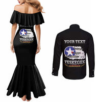 Personalized Red Tails Legacy Couples Matching Mermaid Dress and Long Sleeve Button Shirt Tuskegee Airmen WWII Heroes - Black Color - Wonder Print Shop