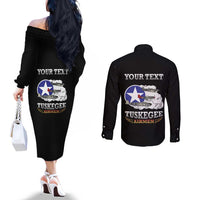 Personalized Red Tails Legacy Couples Matching Off The Shoulder Long Sleeve Dress and Long Sleeve Button Shirt Tuskegee Airmen WWII Heroes - Black Color - Wonder Print Shop