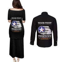 Personalized Red Tails Legacy Couples Matching Puletasi and Long Sleeve Button Shirt Tuskegee Airmen WWII Heroes - Black Color - Wonder Print Shop