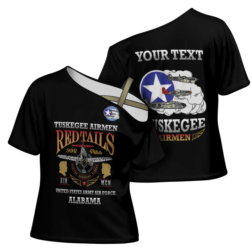 Personalized Red Tails Legacy Cross Shoulder Shirt Tuskegee Airmen WWII Heroes - Black Color - Wonder Print Shop