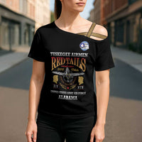 Personalized Red Tails Legacy Cross Shoulder Shirt Tuskegee Airmen WWII Heroes - Black Color - Wonder Print Shop