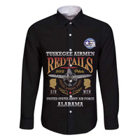 Personalized Red Tails Legacy Family Matching Long Sleeve Bodycon Dress and Hawaiian Shirt Tuskegee Airmen WWII Heroes - Black Color - Wonder Print Shop