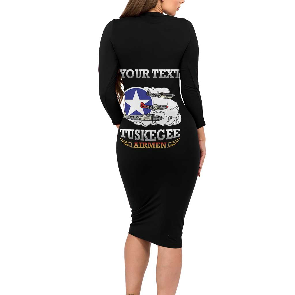 Personalized Red Tails Legacy Family Matching Long Sleeve Bodycon Dress and Hawaiian Shirt Tuskegee Airmen WWII Heroes - Black Color - Wonder Print Shop