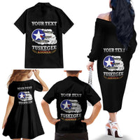 Personalized Red Tails Legacy Family Matching Off The Shoulder Long Sleeve Dress and Hawaiian Shirt Tuskegee Airmen WWII Heroes - Black Color - Wonder Print Shop