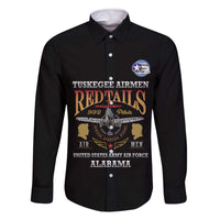 Personalized Red Tails Legacy Family Matching Off The Shoulder Long Sleeve Dress and Hawaiian Shirt Tuskegee Airmen WWII Heroes - Black Color - Wonder Print Shop