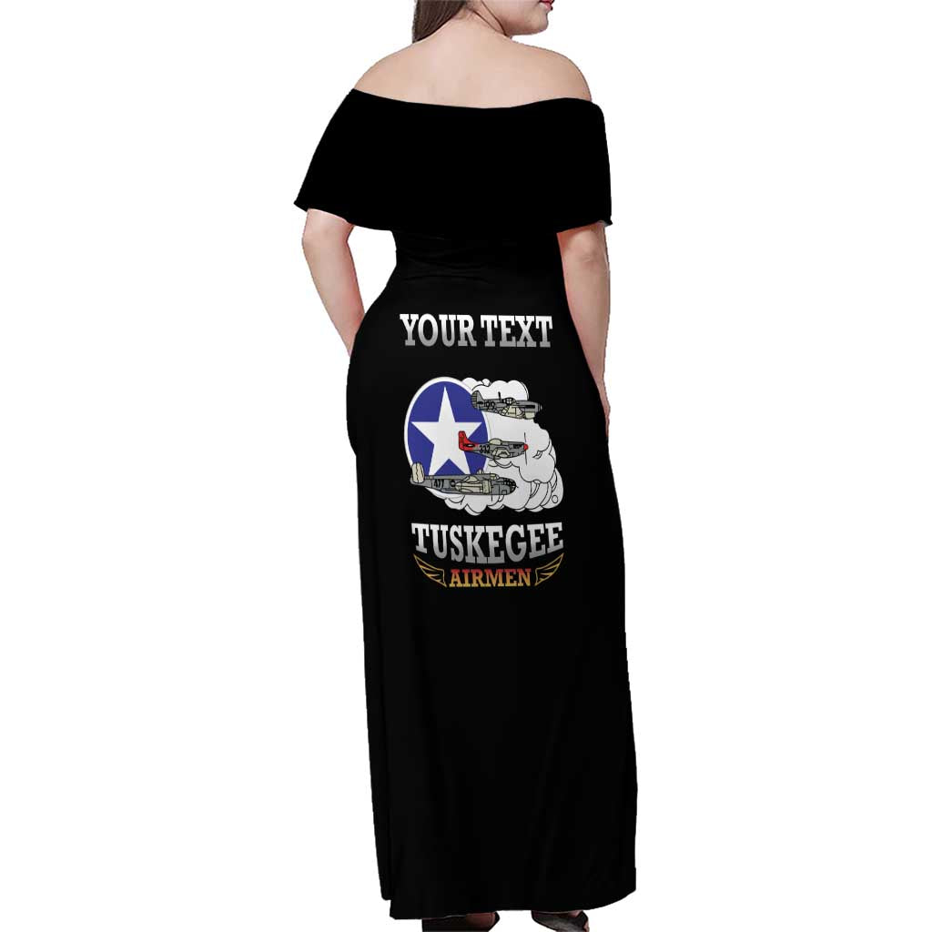 Personalized Red Tails Legacy Family Matching Off Shoulder Maxi Dress and Hawaiian Shirt Tuskegee Airmen WWII Heroes - Black Color - Wonder Print Shop