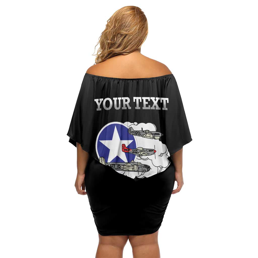 Personalized Red Tails Legacy Family Matching Off Shoulder Short Dress and Hawaiian Shirt Tuskegee Airmen WWII Heroes - Black Color - Wonder Print Shop