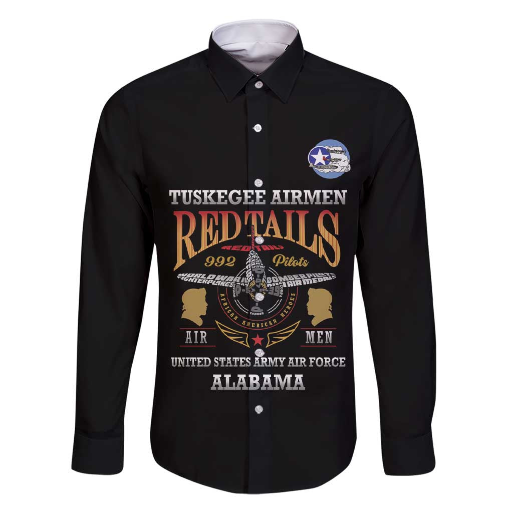 Personalized Red Tails Legacy Family Matching Short Sleeve Bodycon Dress and Hawaiian Shirt Tuskegee Airmen WWII Heroes - Black Color - Wonder Print Shop