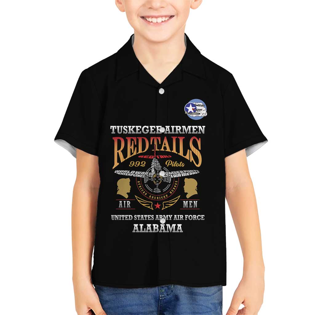 Personalized Red Tails Legacy Family Matching Summer Maxi Dress and Hawaiian Shirt Tuskegee Airmen WWII Heroes - Black Color - Wonder Print Shop