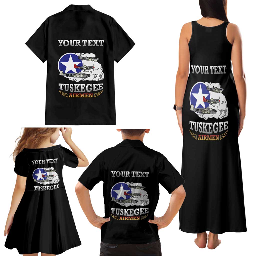 Personalized Red Tails Legacy Family Matching Tank Maxi Dress and Hawaiian Shirt Tuskegee Airmen WWII Heroes - Black Color - Wonder Print Shop