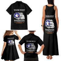 Personalized Red Tails Legacy Family Matching Tank Maxi Dress and Hawaiian Shirt Tuskegee Airmen WWII Heroes - Black Color - Wonder Print Shop