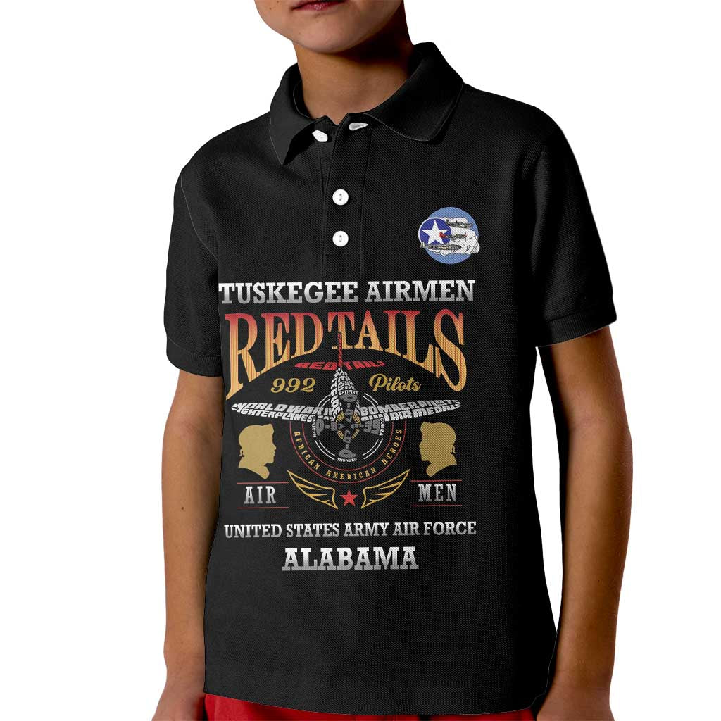 Personalized Red Tails Legacy Kid Polo Shirt Tuskegee Airmen WWII Heroes - Black Color - Wonder Print Shop