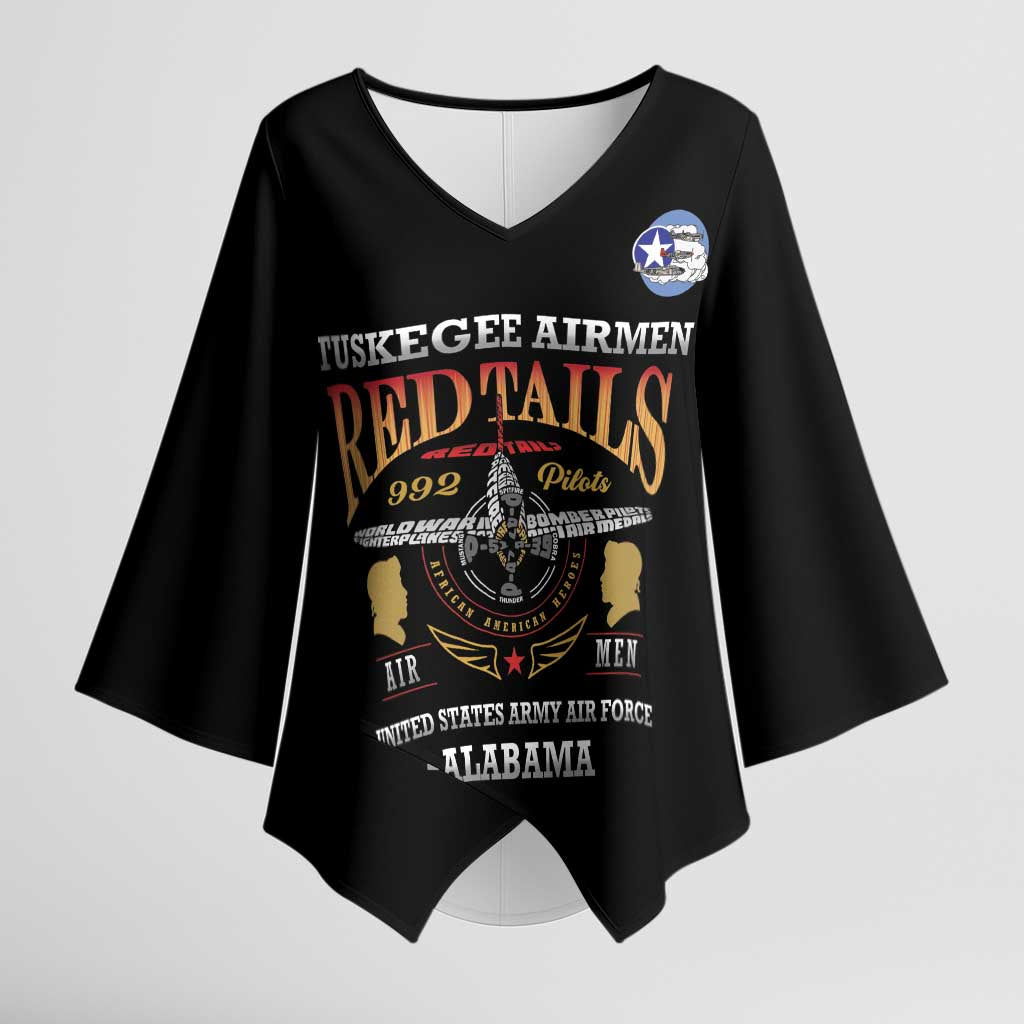 Personalized Red Tails Legacy Kimono Sleeve Blouse Tuskegee Airmen WWII Heroes - Black Color - Wonder Print Shop
