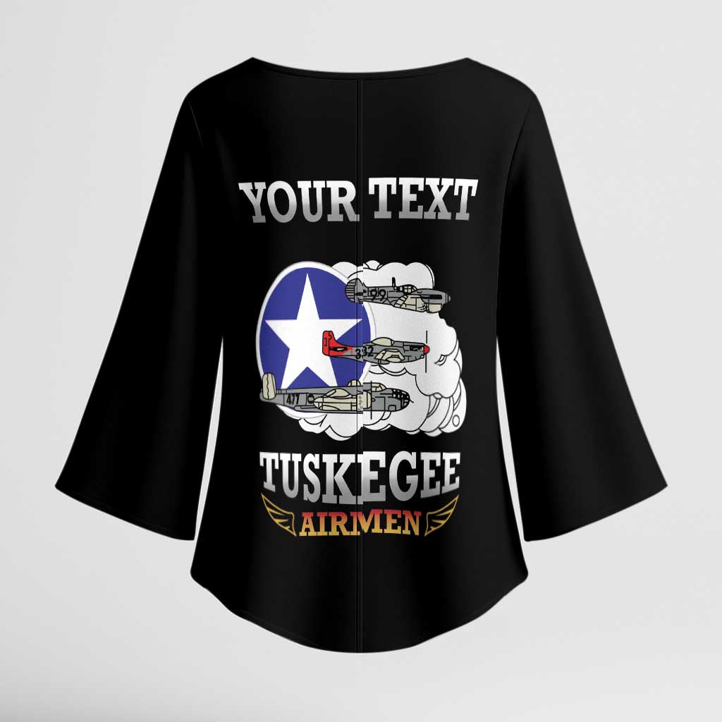 Personalized Red Tails Legacy Kimono Sleeve Blouse Tuskegee Airmen WWII Heroes - Black Color - Wonder Print Shop